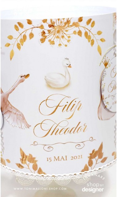 Trusou special creat pentru baieti gingas si elegant alb gold cu lebede Swan Boy 2